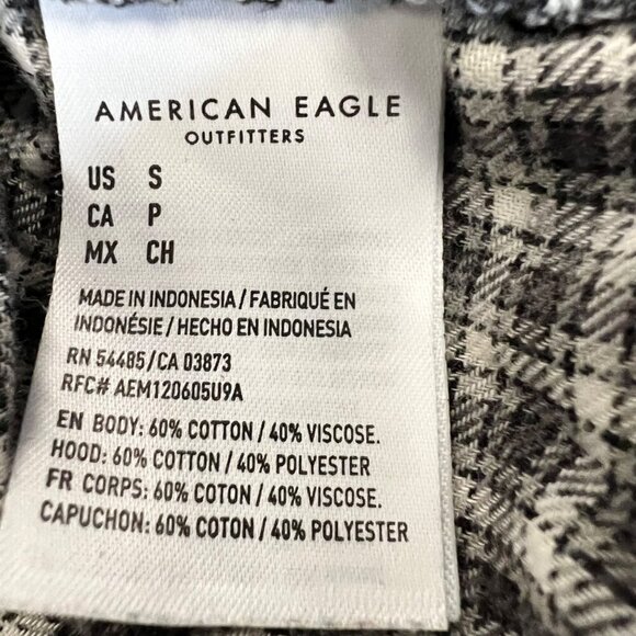 American Eagle Plaid Cropped Jacket Hooded Button Up Gray/Multi Size Small - Picture 9 of 9